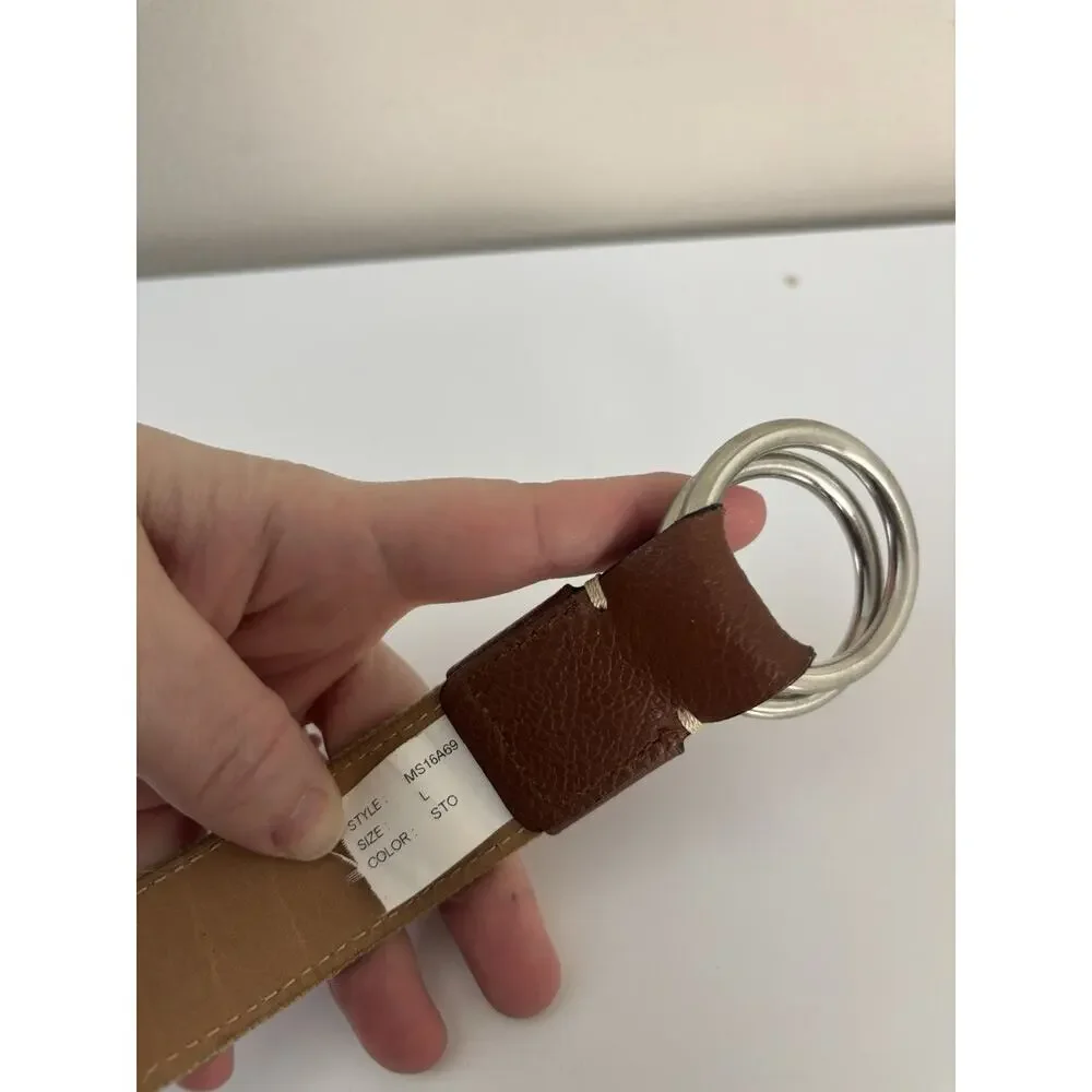 Peter Millar Women’s O-Ring Leather Golf Belt Size Large Brown Tan Spain MS16A69